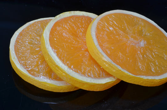 Orangenscheiben, extra groß, 3 Stück – 8 x 1 cm, sehr schön – Attrappe